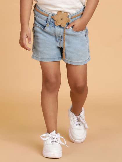 TALES & STORIES
                      Girls Blue Regular Fit Mid-Rise Above Knee Denim
                      Solid Shorts