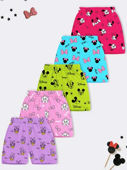 YK Disney Girls Pack Of
                    5 Printed Regular Fit Cotton Shorts