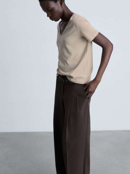 MANGO Pure Cotton V-Neck Longline T-shirt