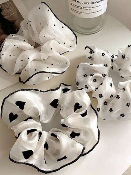 LYKAA Set of 3 Black
                    & White Fluffy Large Organza Silk Scrunchies