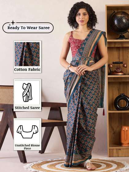 Anouk Rustic Ethnic
                        Motifs Ready to Wear Bagru Saree