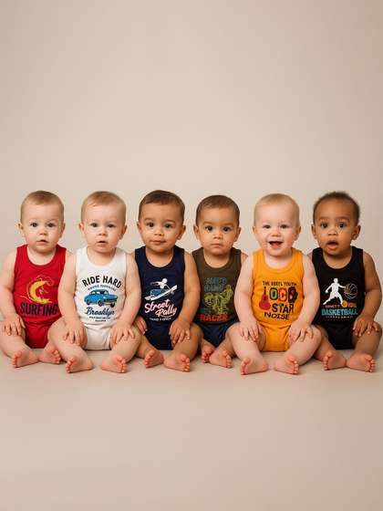 Mega style Boys Pack Of
                    6 Printed Pure Cotton Vests DK.IMG_PRINT-P6_01-0-3M