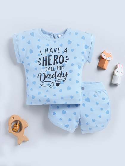 YK X Tinyo Infant Boys
                    Typography Printed Pure Cotton T-shirt with Shorts