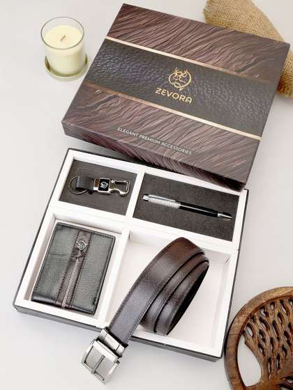 ZEVORA Men Reversiable
                      Brown & Black Belt With Wallet, Keychain and
                      Pen Gift Set
