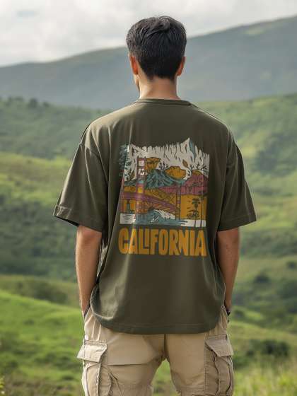 NOBERO Men Oversized
                        Graphic Printed T-shirt