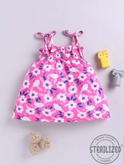 YK X Tinyo Infant Girls
                    Floral Print Smocked Cotton A-Line Dress