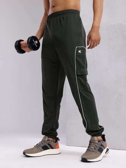 HRX by Hrithik Roshan Men Contrast Piping Mid-Rise Rapid-Dry Cargo-Style Training Joggers