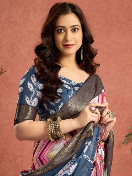 Sangria Geometric
                        Printed Saree With Zai Border & Blouse
                        Piece