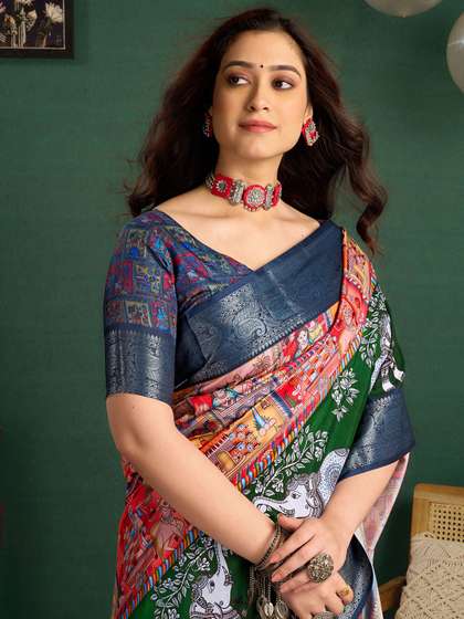Sangria Woven Design
                        Printed Tussar Saree With Unstiched Blouse
                        Piece