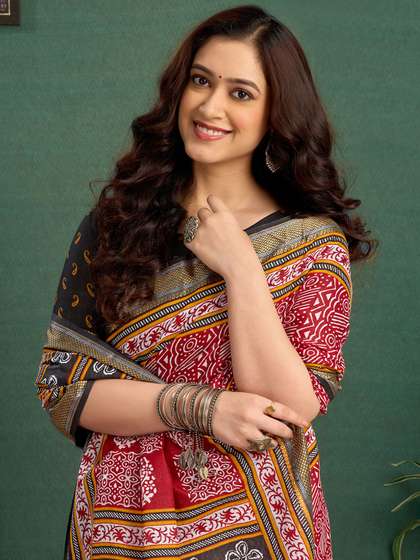 Sangria Printed Pure
                        Cotton Saree With Blouse Piece