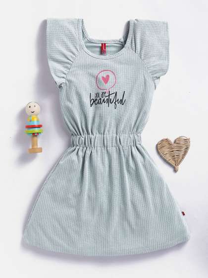 Here&Now X Game
                      Begins Girls Striped Flutter Sleeve Fit &
                      Flare Dress