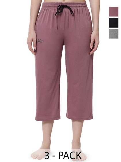 FFLIRTYGO Women Pack Of 3 Cotton Mid-Rise Capris