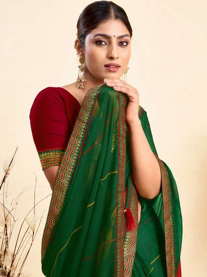 KALINI Striped
                        Printed Pure Chiffon Saree