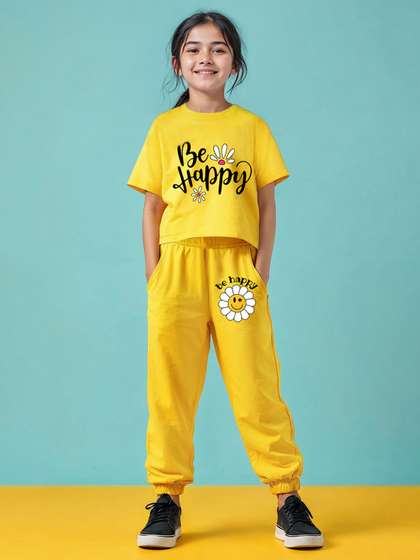 YK X Trampoline Girls
                      Printed Round Neck Crop Top With Track Pant