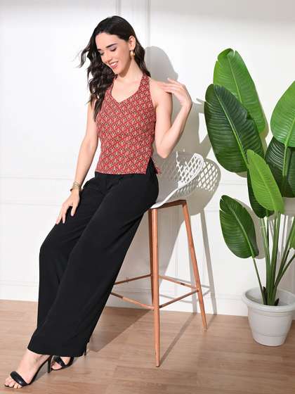 KALAMIR Women
                          Halter Neck Pure Cotton Top