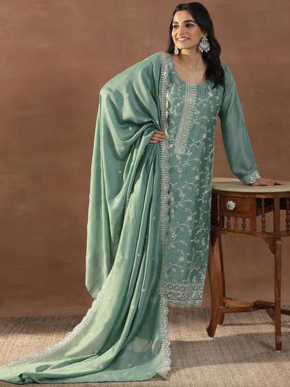 Libas Women Floral
                        Embroidered Regular Sequinned Kurta with
                        Trousers & With Dupatta