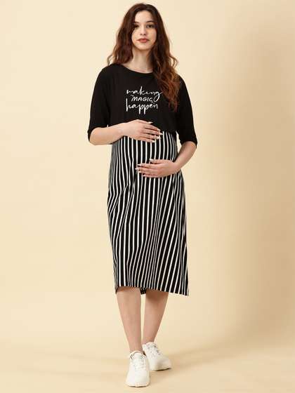 PURPLE FLAUNT Women
                      Striped Maternity A-Line Midi Dress
