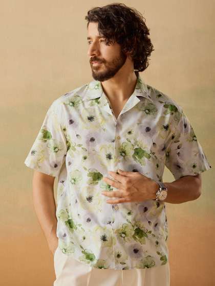 Andamen Men Premium Relaxed Fit Floral Printed Cuban Collar Cotton Casual Shirt (42) by Myntra
