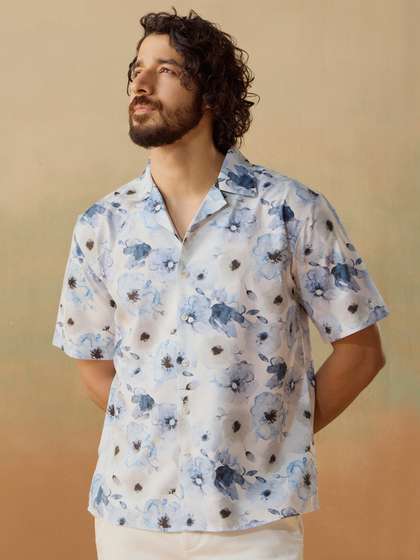 Andamen Cotton Blend Floral Short Sleeves Shirt