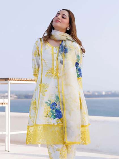 Royal Export Women
                          Embroidered Floral Printed i Style Kurta with
                          Trouser & Dupatta