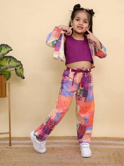 Superminis Girls Round
                    Neck Pure Cotton Top With Trousers & Jacket