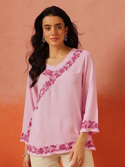 QAZMI Aari Work
                          Viscose Rayon V-Neck Full Sleeves Kurti