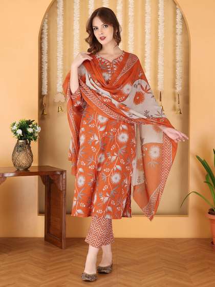 Anouk Floral Printed
                        Pure Cotton Kurta with Trousers & Dupatta