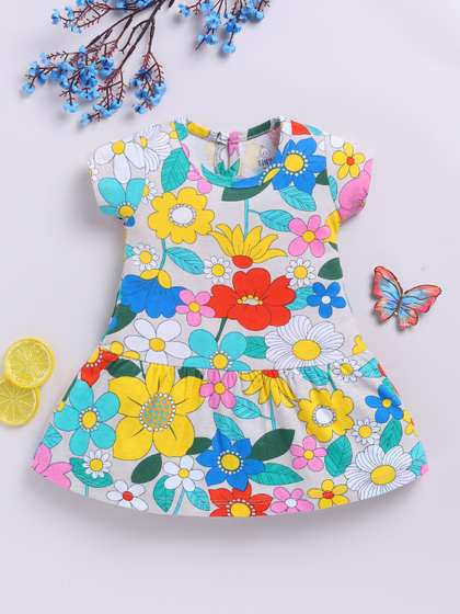 YK X Tinyo Infant
                      Girls Floral Print Drop-Waist Dress