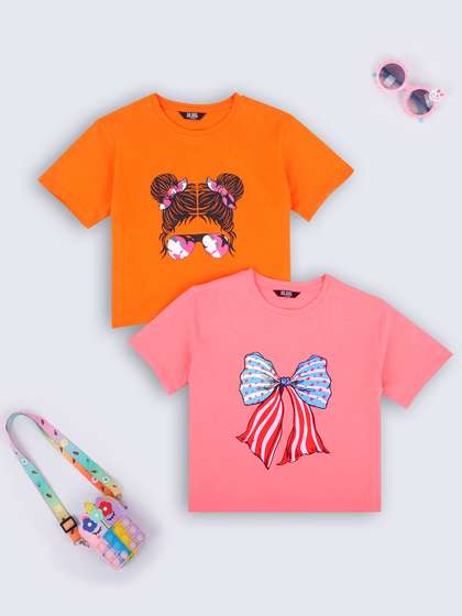 HERE&NOW Girls
                      Pack Of 2 Graphic Printed Boxy Pure Cotton
                      T-shirts