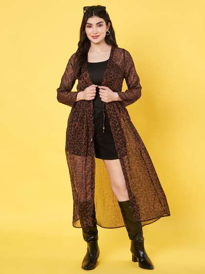 ANVI Be Yourself
                        Animal Printed Front Open Chiffon Longline
                        Shrug