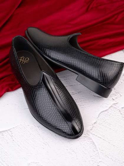 House of Pataudi Men
                        Textured Formal Slip-Ons