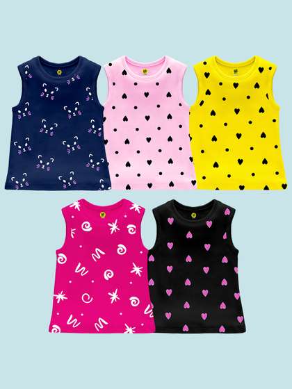 YK Girls Pack Of 5
                    Graphic Printed Sleeveless T-shirt