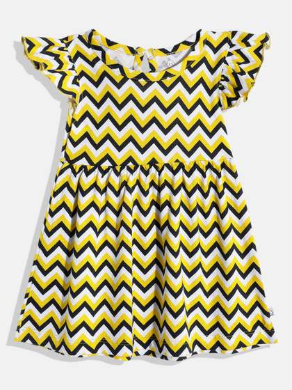 YK X Tinyo Infant Girls
                    Printed Flutter Sleeves Fit & Flare Dress