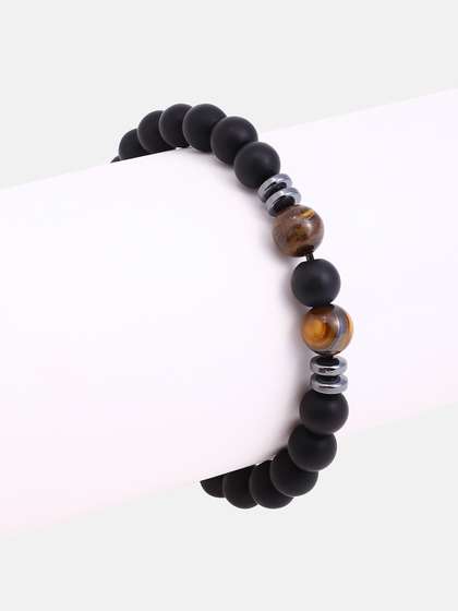 French Accent Men Onyx
                    Beaded Elasticated Bracelet