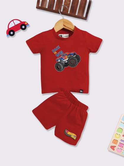 YK X Minute Mirth Infant
                    Boys Hot Wheels Printed Pure Cotton T-shirt with
                    Shorts