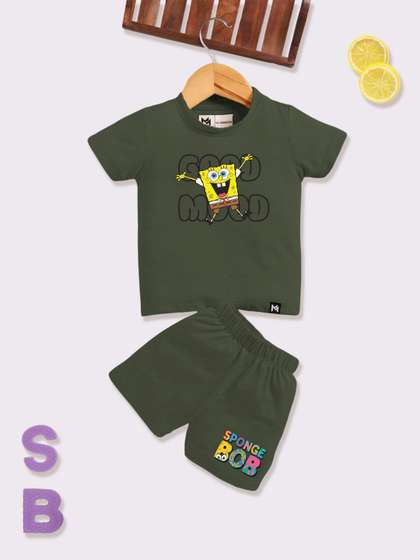 YK X Minute Mirth Infant
                    Boys Spongebob Printed Pure Cotton T-shirt with
                    Shorts