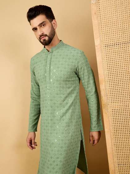 House of Pataudi
                        Embroidered Sequinned Mandarin Collar Straight
                        Kurta