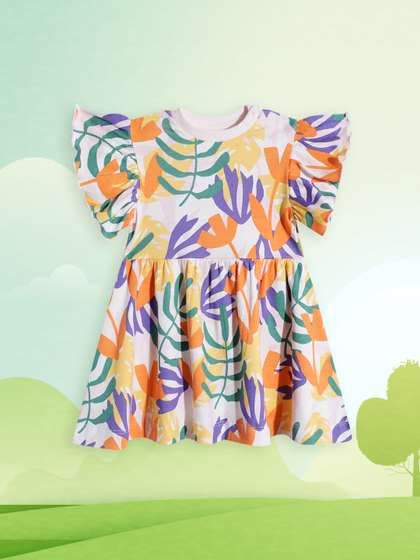 mothercare Floral
                      Print Flutter Sleeve Pure Cotton A-Line Dress