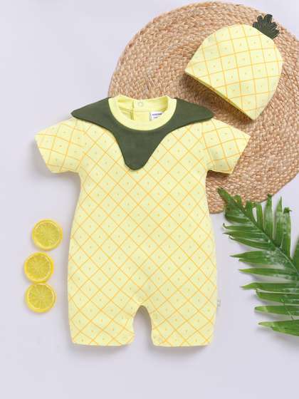 Moms Love Infant Girls
                      Pineapple Pure Cotton Romper with Cap