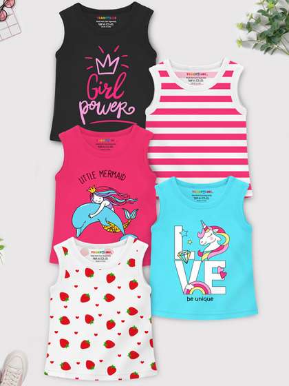 YK X Trampoline Girls
                    Pack Of 5 Printed Round Neck Sleeveless Applique
                    Casual T-shirts