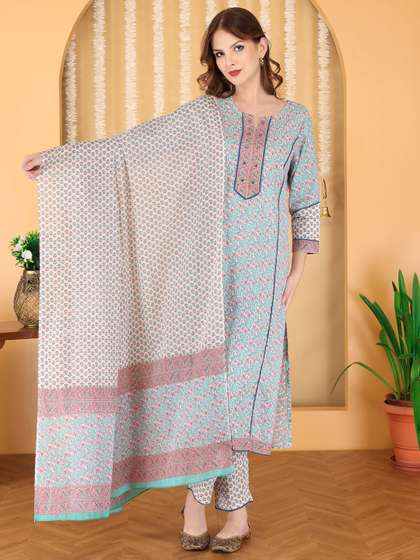 Anouk Women Ethnic
                          Motifs Printed Regular Pure Cotton Kurta with
                          Trousers & Dupatta