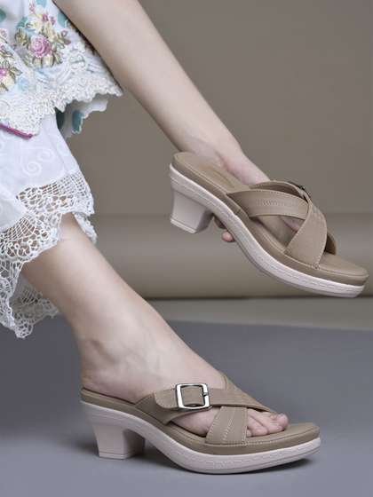 Shoetopia Textured
                        Mid-Top Block Sandals with Buckles