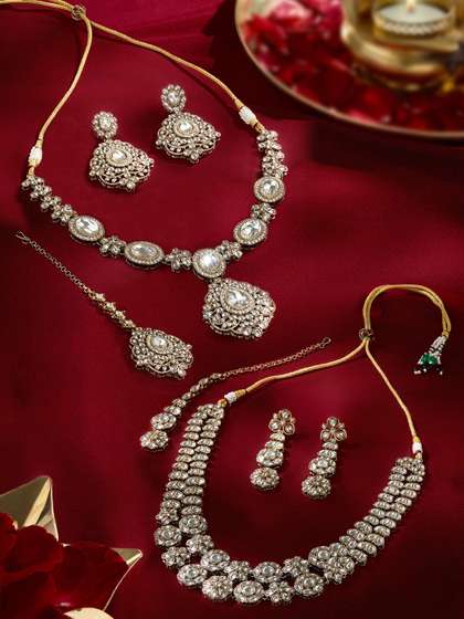 Zaveri Pearls Set
                          Of 2 Gold-Plated Stone Studded Jewellery Sets