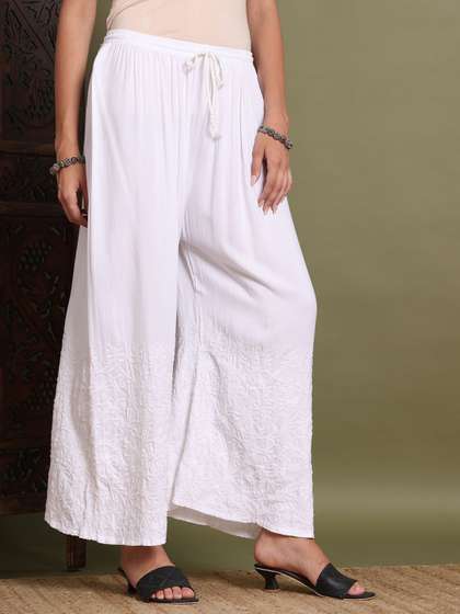 Fashionable Chikan
                      Handikraft Women Floral Embroidered Palazzos