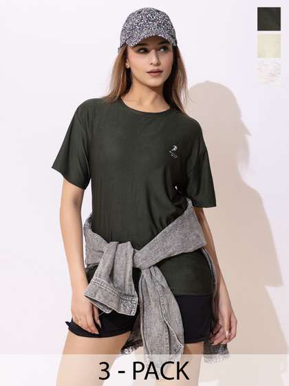 ARMISTO Women Pack
                          of 3 Dri-FIT Solid Round Neck Oversized
                          T-shirts