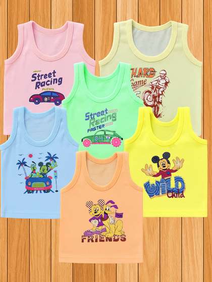 Mega style Infants Pack
                    Of 6 Printed Basic Vest