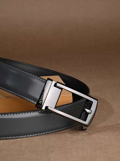LOUIS STITCH Premium VT
                    Leather Gunmetal Black Buckle Auto Lock Belt
