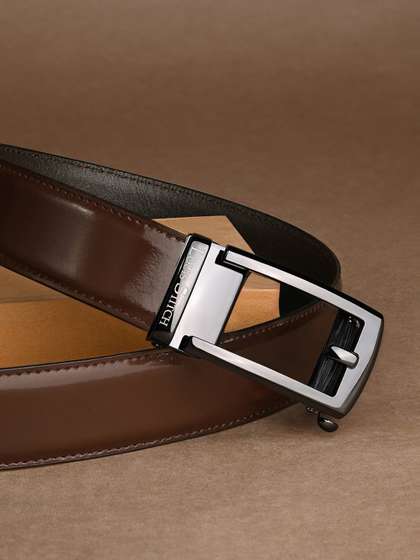 LOUIS STITCH Premium
                      VT Leather Gunmetal Black Buckle Auto Lock Belt