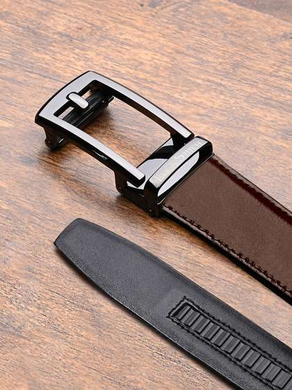 LOUIS STITCH Premium VT
                    Leather Gunmetal Black Buckle Auto Lock Belt