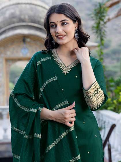 SANISA Women Ethnic
                        Motifs Embroidered Kurta with Trousers &
                        Dupatta